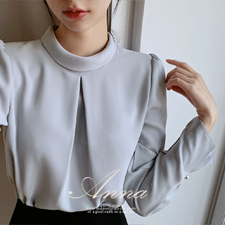 애나 반하이넥 핀턱 진주 슬리브 블라우스 벚꽃룩